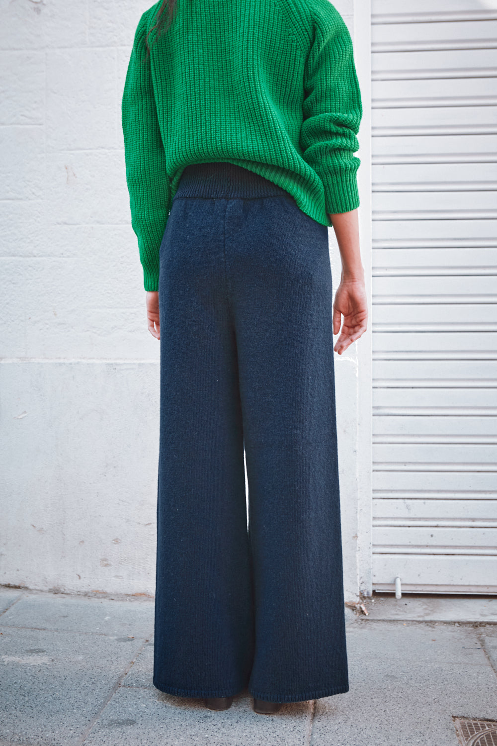 HELENE Knit Pants in Merino Wool - Navy - L'Envers
