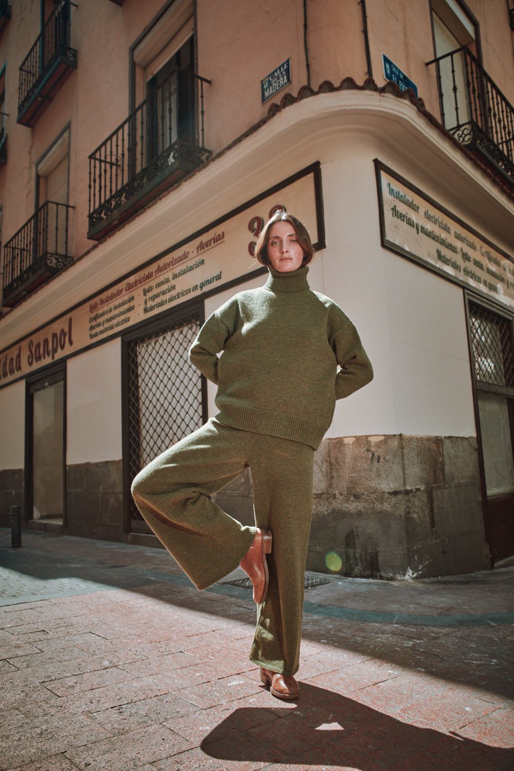 HELENE Knit Pants in Merino Wool - Olive Green