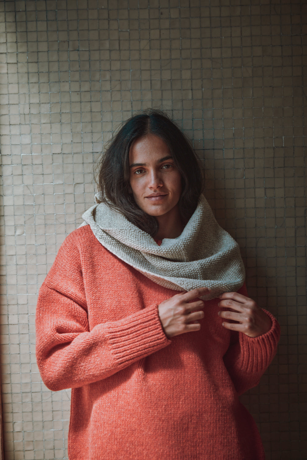 HORTENSE Bandana in Merino Wool - Beige, 100% sustainable knitwear - L'envers