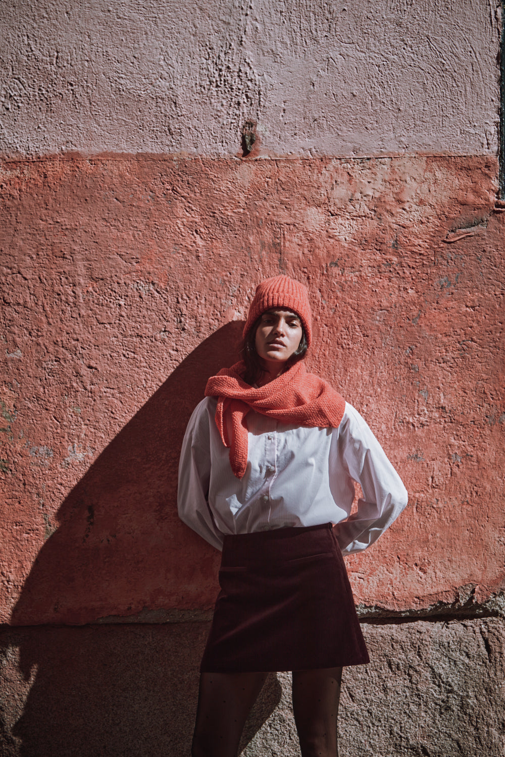 HORTENSE Bandana in Merino Wool - Coral