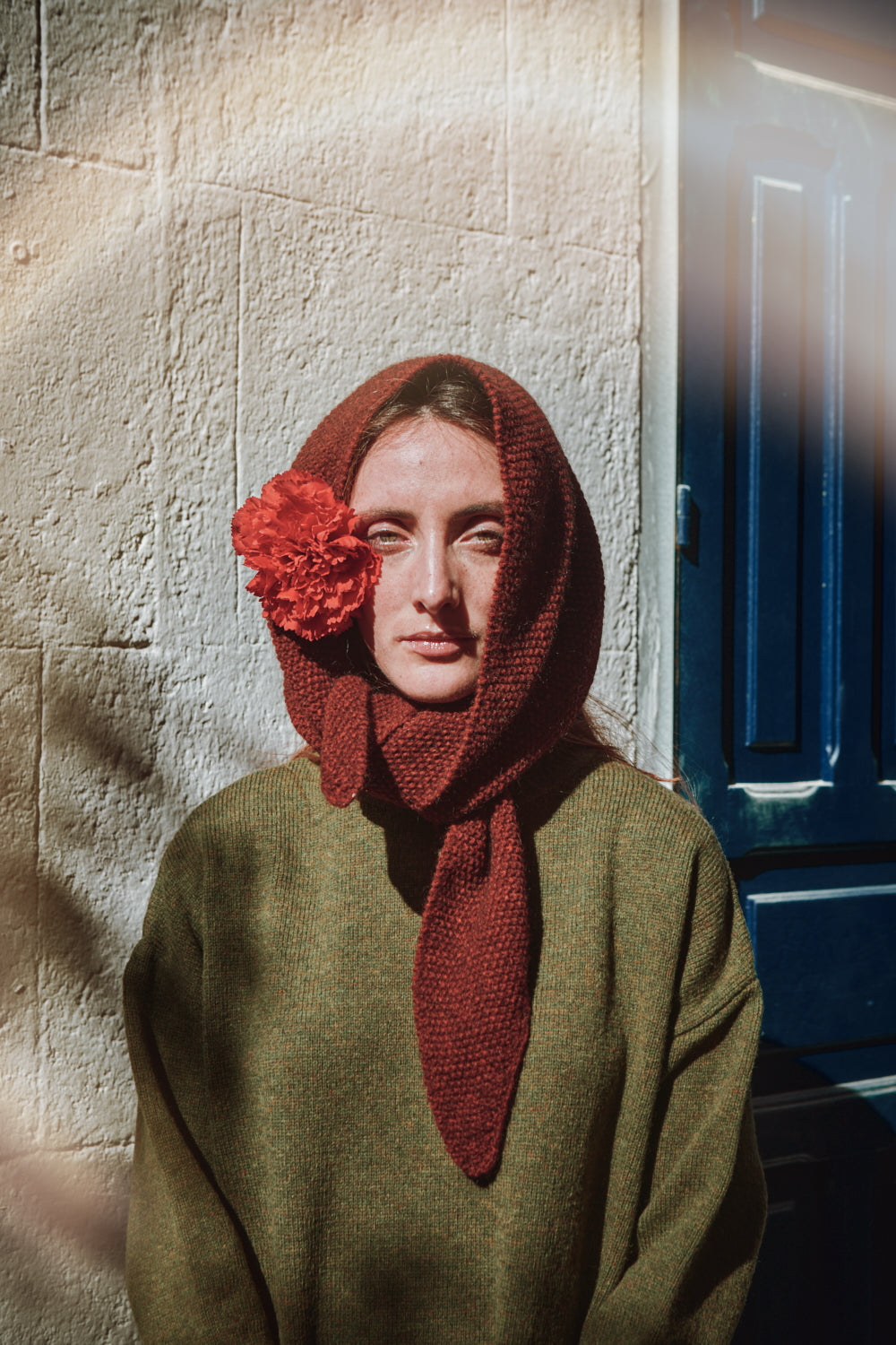 HORTENSE bandana in rust red - 100% Cruelty Free Yak-Merino Wool - L'Envers