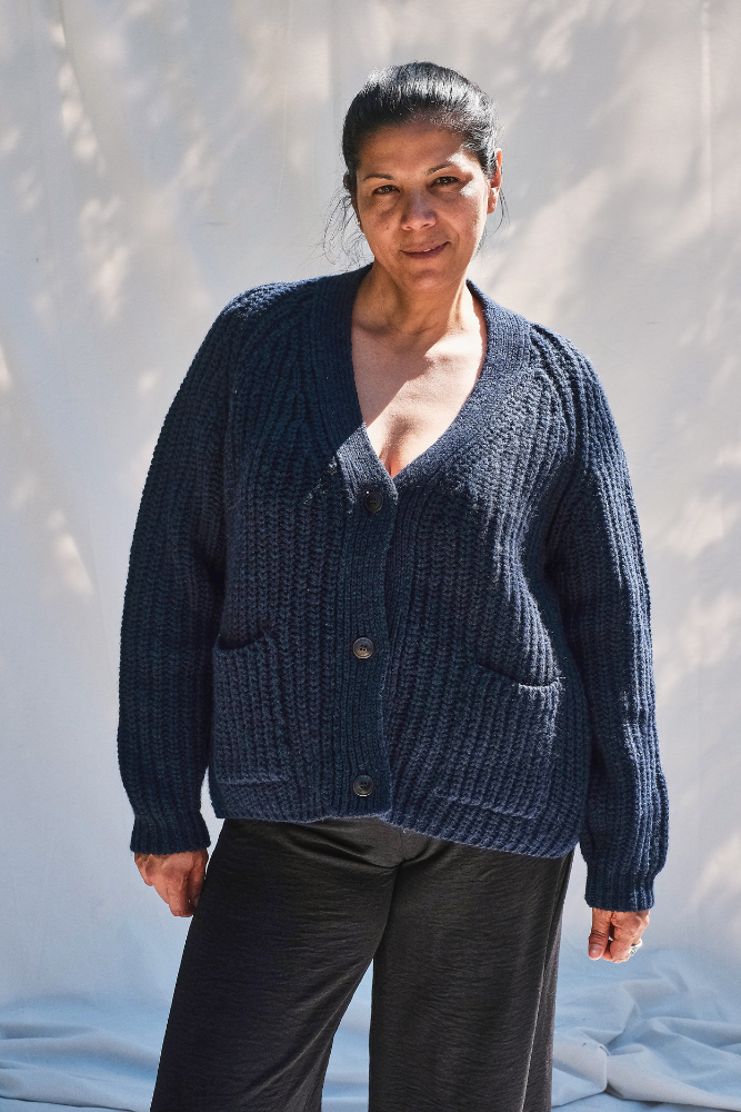 Item #191 - MIREILLE Merino Wool Cardigan - Navy blue