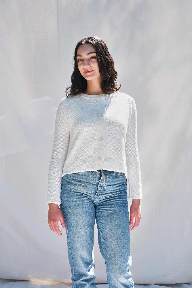Item #248 - VALÉRIE Cropped Cardigan in Organic Cotton - Off-White