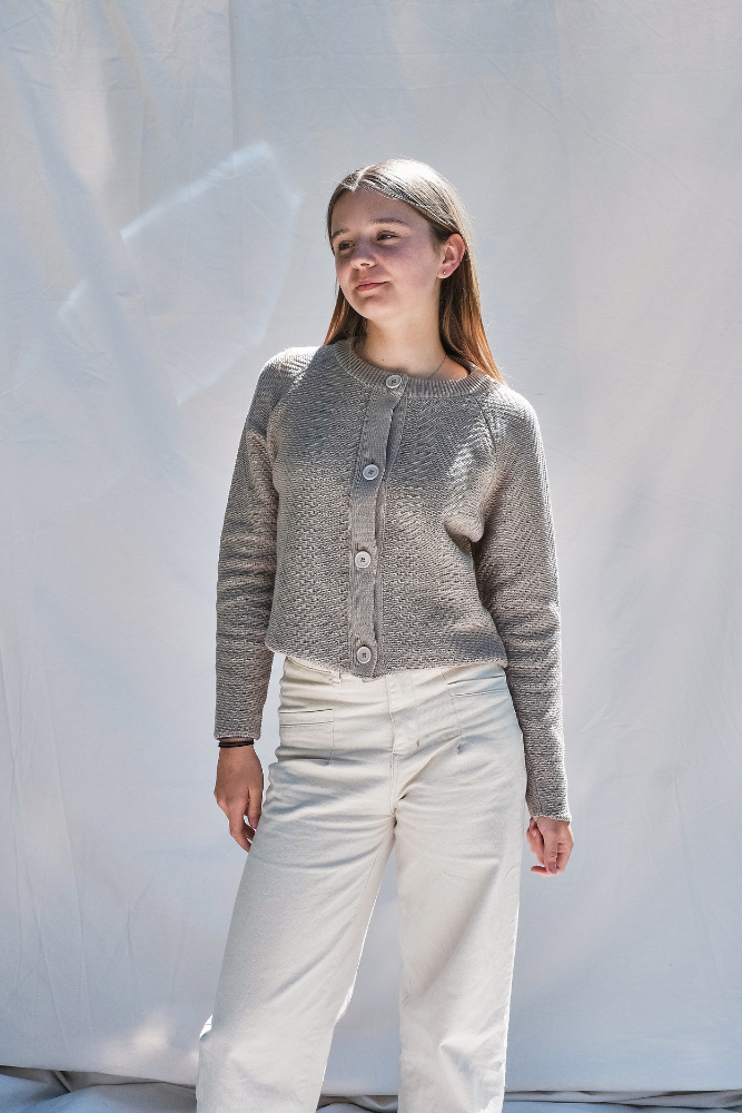 Item #250 - VALÉRIE Cropped Cardigan in Organic Cotton- Pearl grey