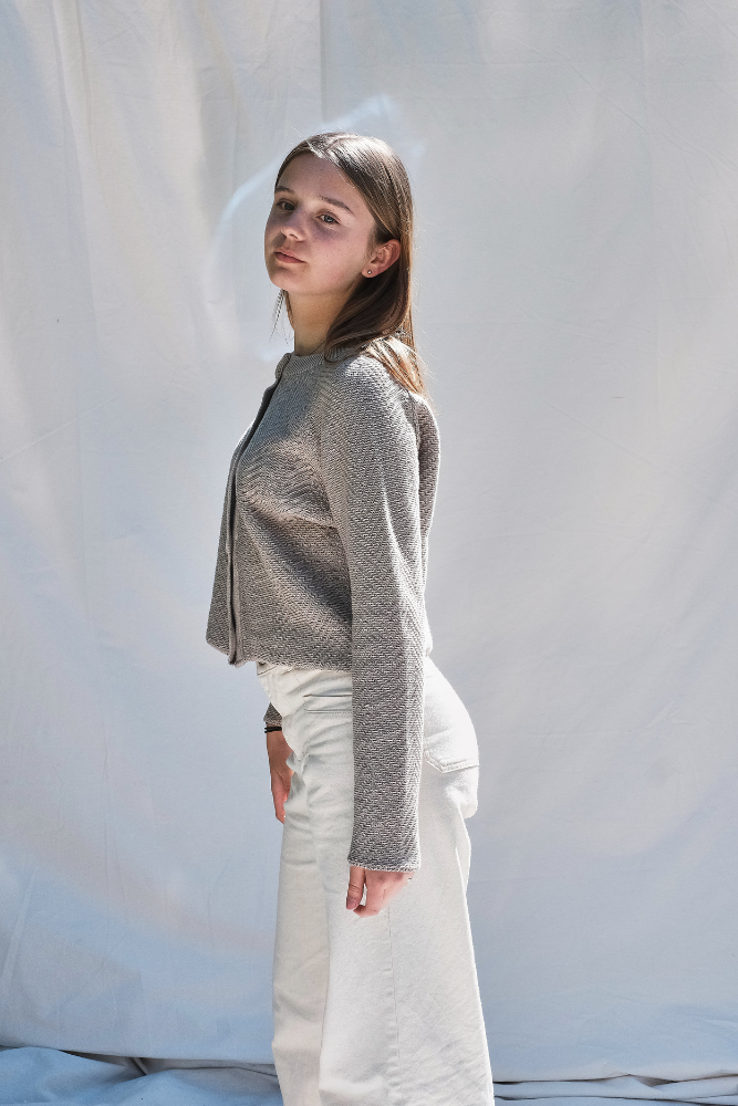 Item #250 - VALÉRIE Cropped Cardigan in Organic Cotton- Pearl grey