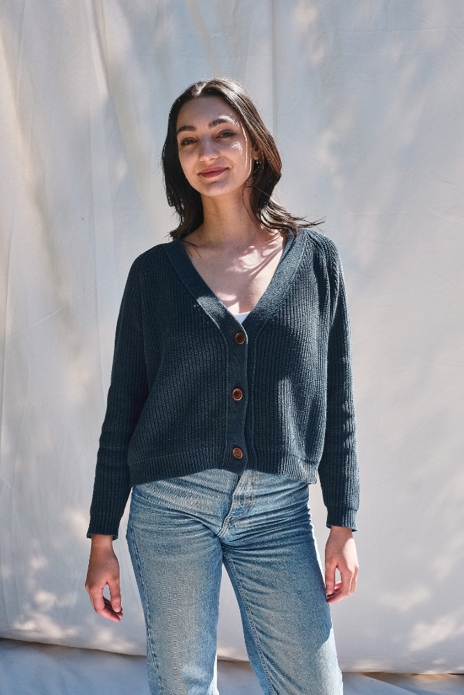 Item #278 - ANNA V-Neck Cardigan in Organic Cotton - Navy blue