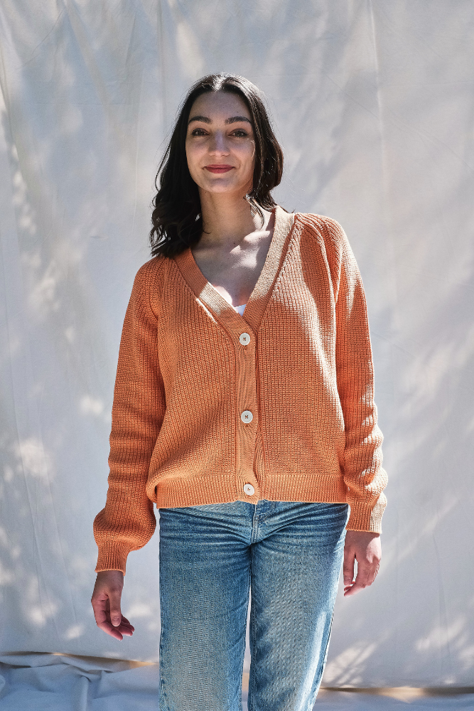 Item #281 - ANNA V-Neck Cardigan in Organic Cotton - Melon