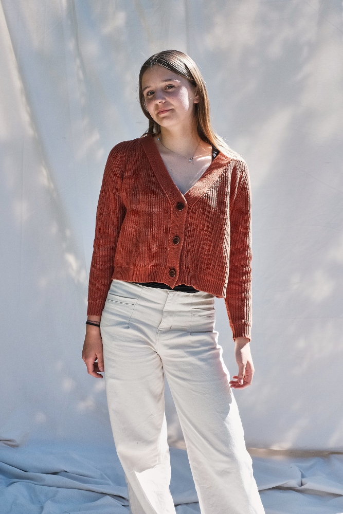 Item #284 - ANNA V-Neck Cardigan in Organic Cotton - Earth REd
