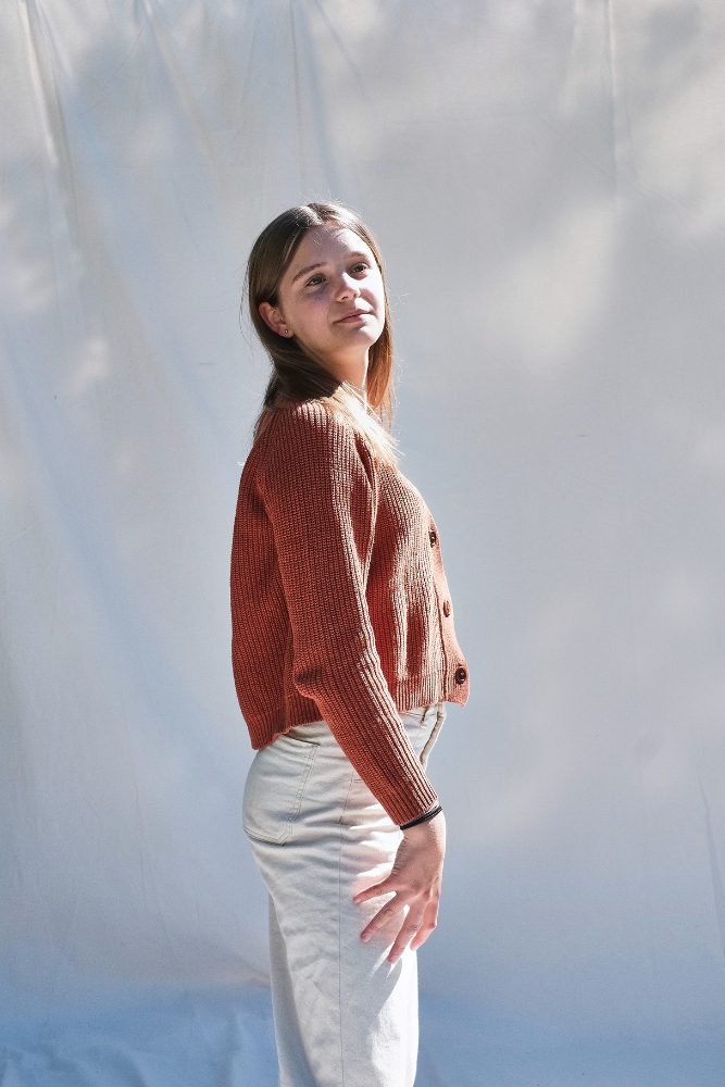 Item #284 - ANNA V-Neck Cardigan in Organic Cotton - Earth REd