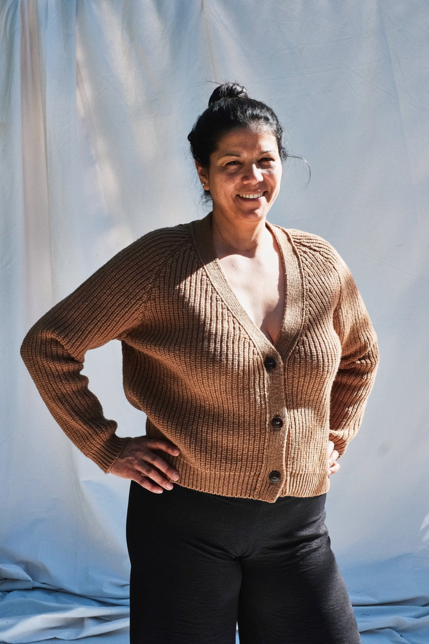 Item #109 - ANNA V-Neck Cardigan in Merino Wool - Camel