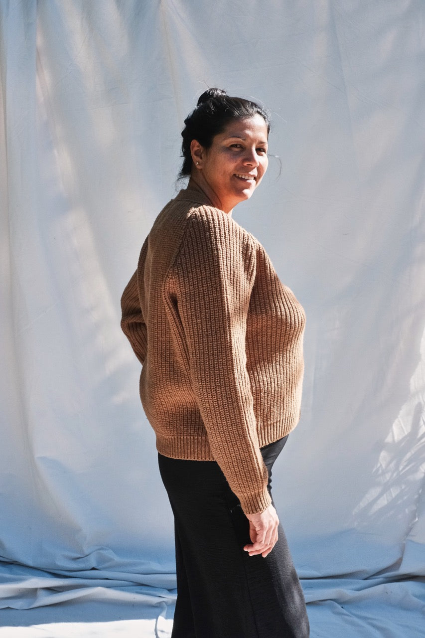 Item #109 - ANNA V-Neck Cardigan in Merino Wool - Camel
