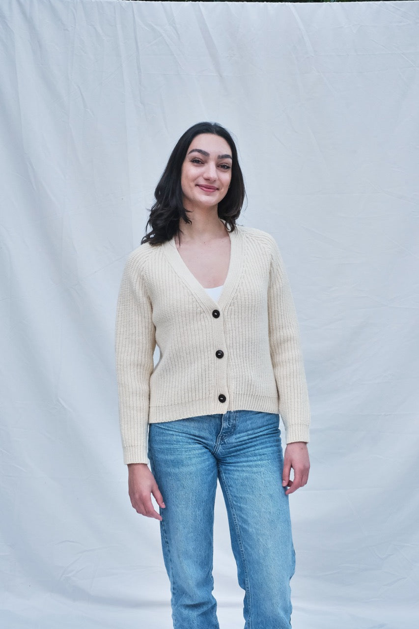 Item #113 - ANNA V-Neck Cardigan in Merino Wool - Off-White
