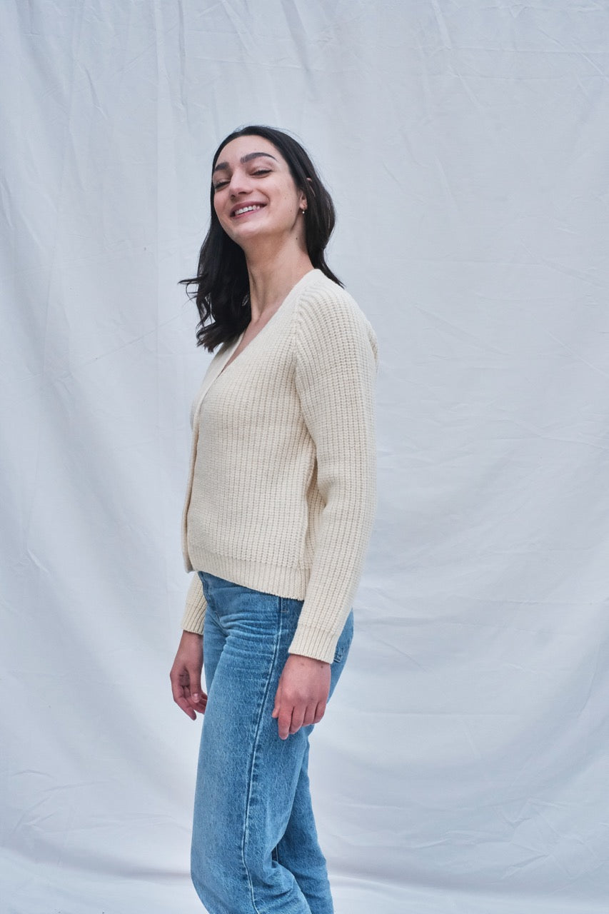 Item #113 - ANNA V-Neck Cardigan in Merino Wool - Off-White