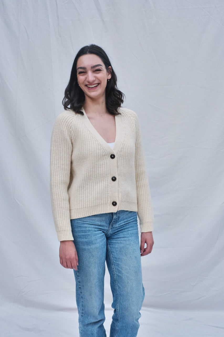 Item #113 - ANNA V-Neck Cardigan in Merino Wool - Off-White