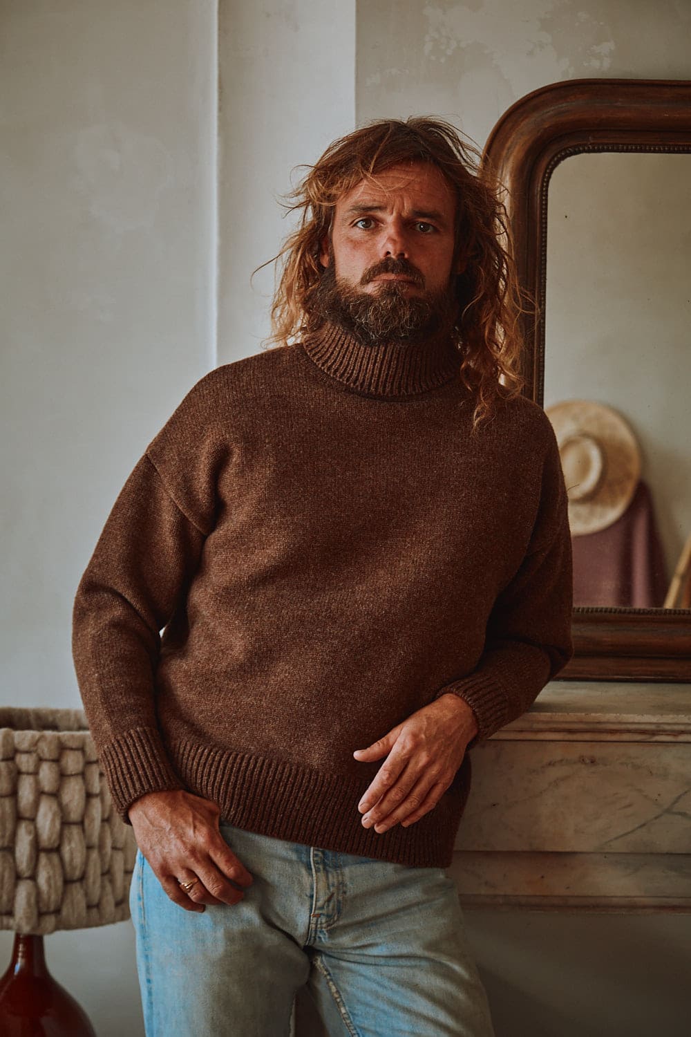 brown dress sweater men John Henric - Dark Brown Half Zip Sweater Regular Fit
