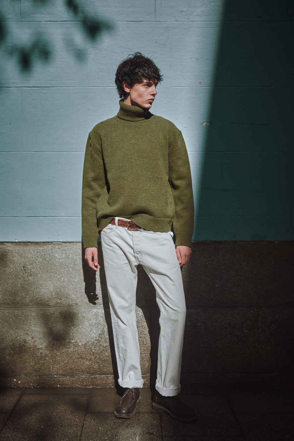 JACQUES Men Turtleneck Sweater in Merino Wool - Olive Green