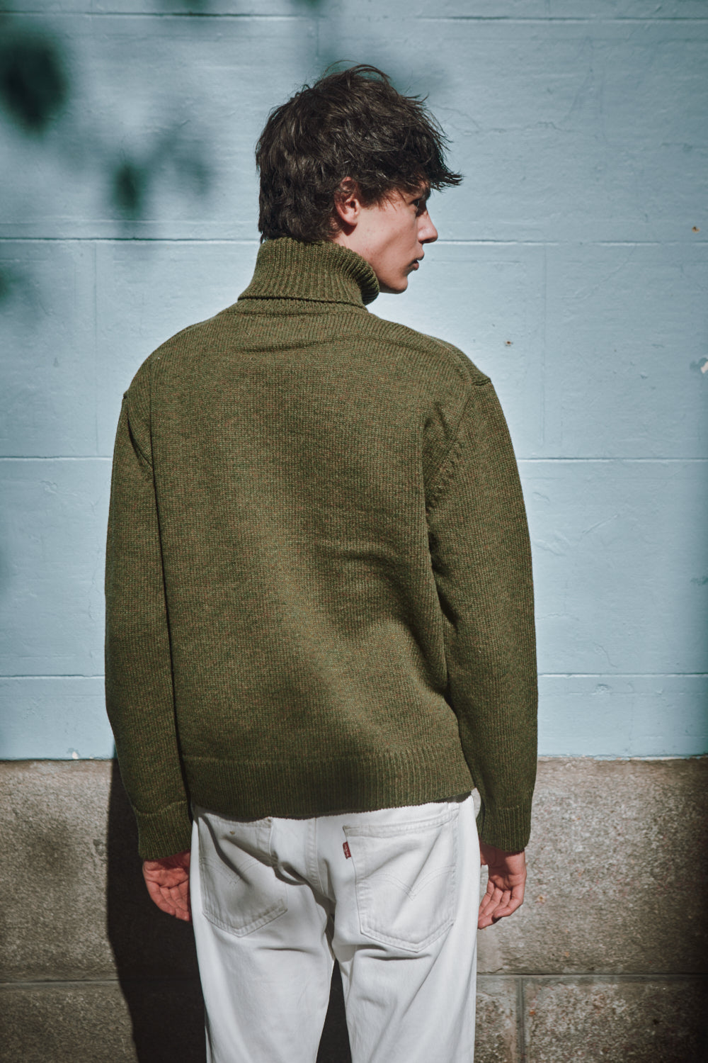 JACQUES Men Turtleneck Sweater in Merino Wool - Olive Green