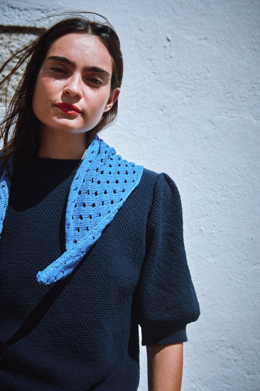 JASMINE Bandana Scarf in Organic Cotton - Cyan - L'ENVERS