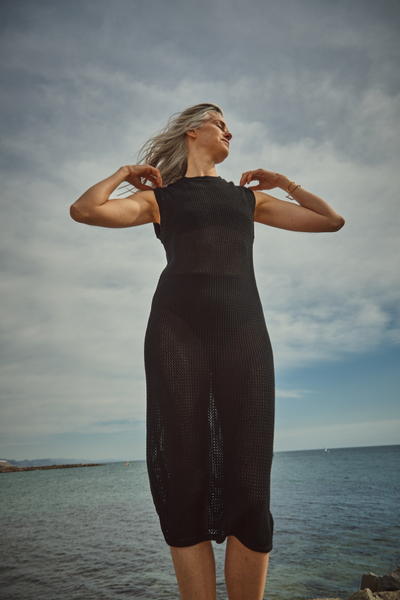 KATI Sleeveless Maxi Dress in Organic Cotton - Black - L'Envers