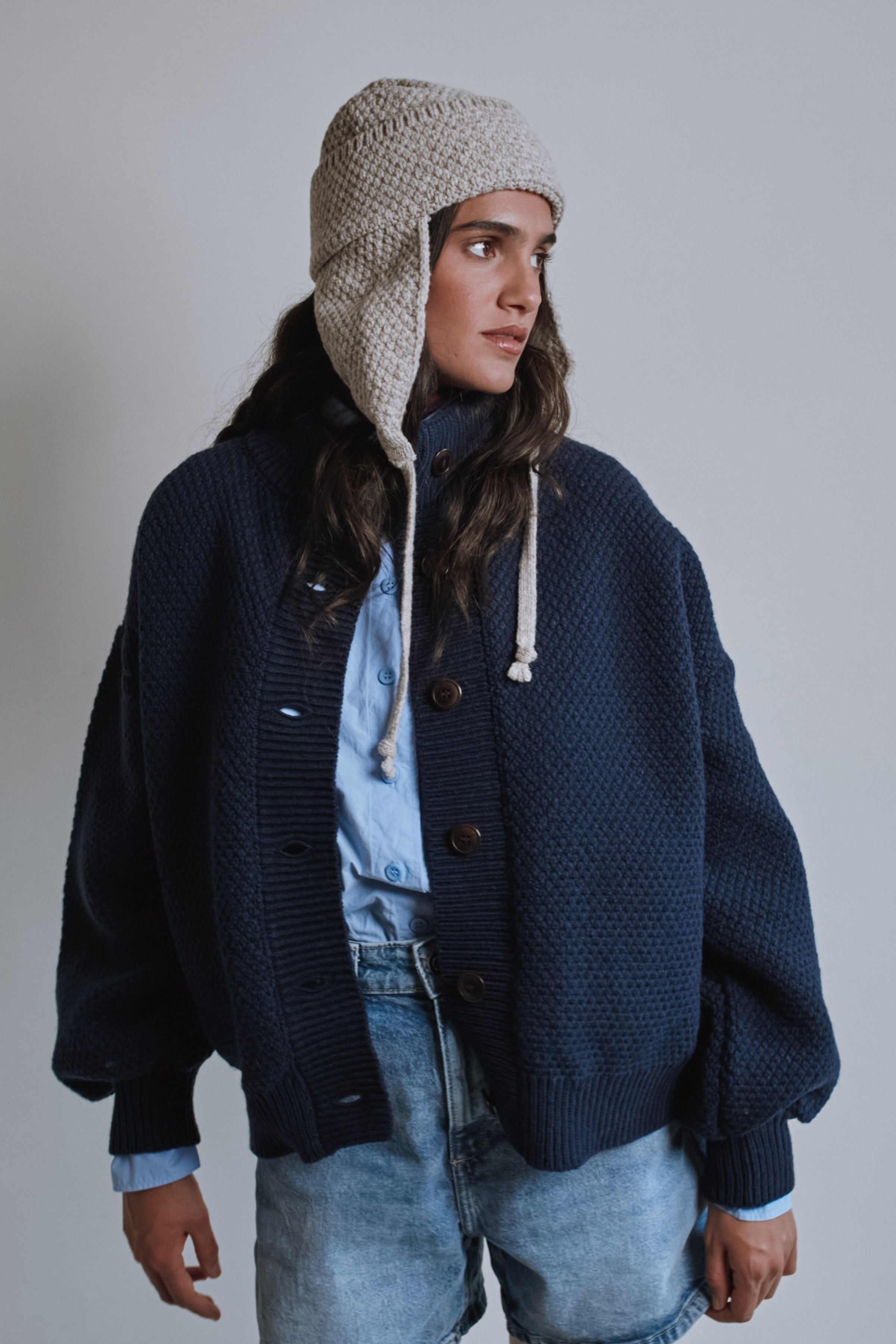 GERONIMO Ear Flap Beanie in Merino Wool - Beige