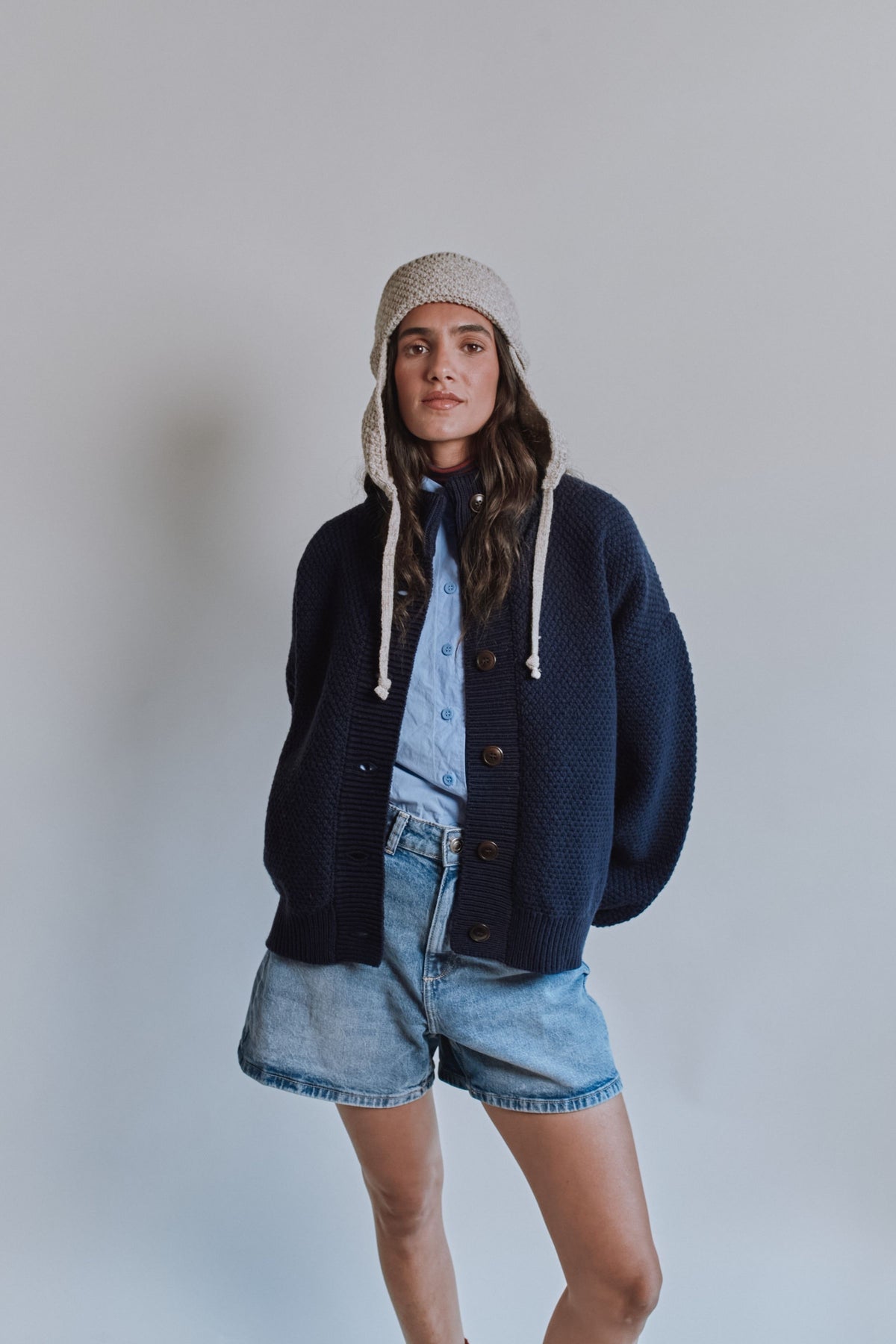 GERONIMO Ear Flap Beanie in Merino Wool - Beige