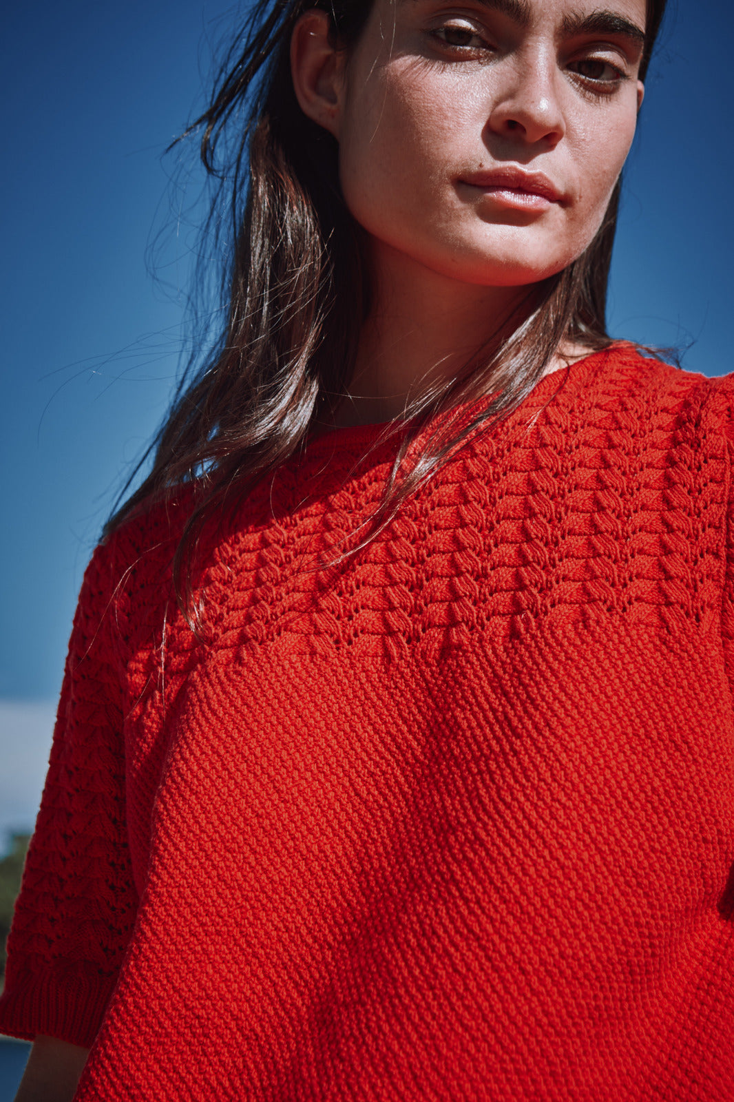 LIZ Lace Top in Organic Cotton - Red | L'Envers