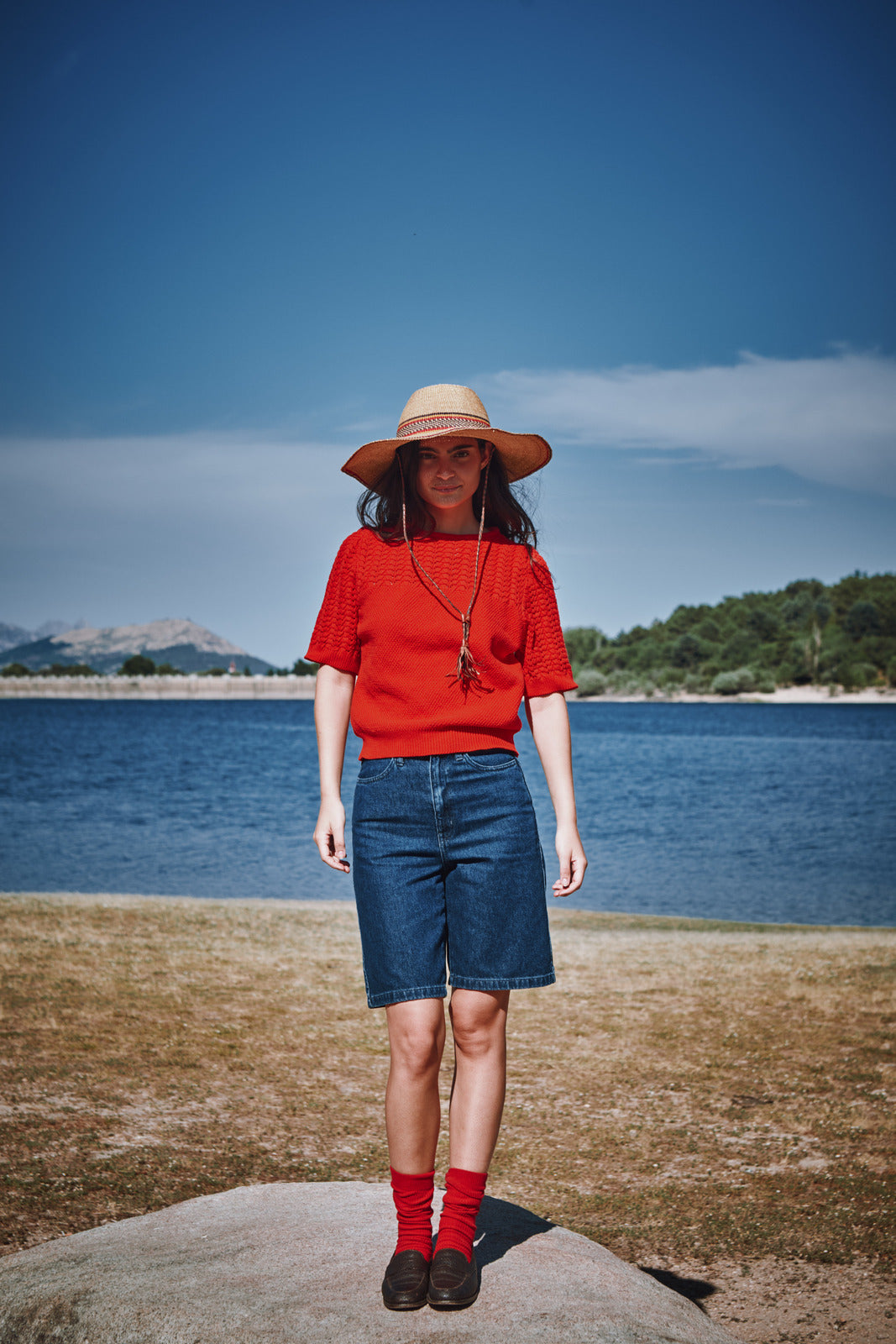 LIZ Lace Top in Organic Cotton - Red | L'Envers