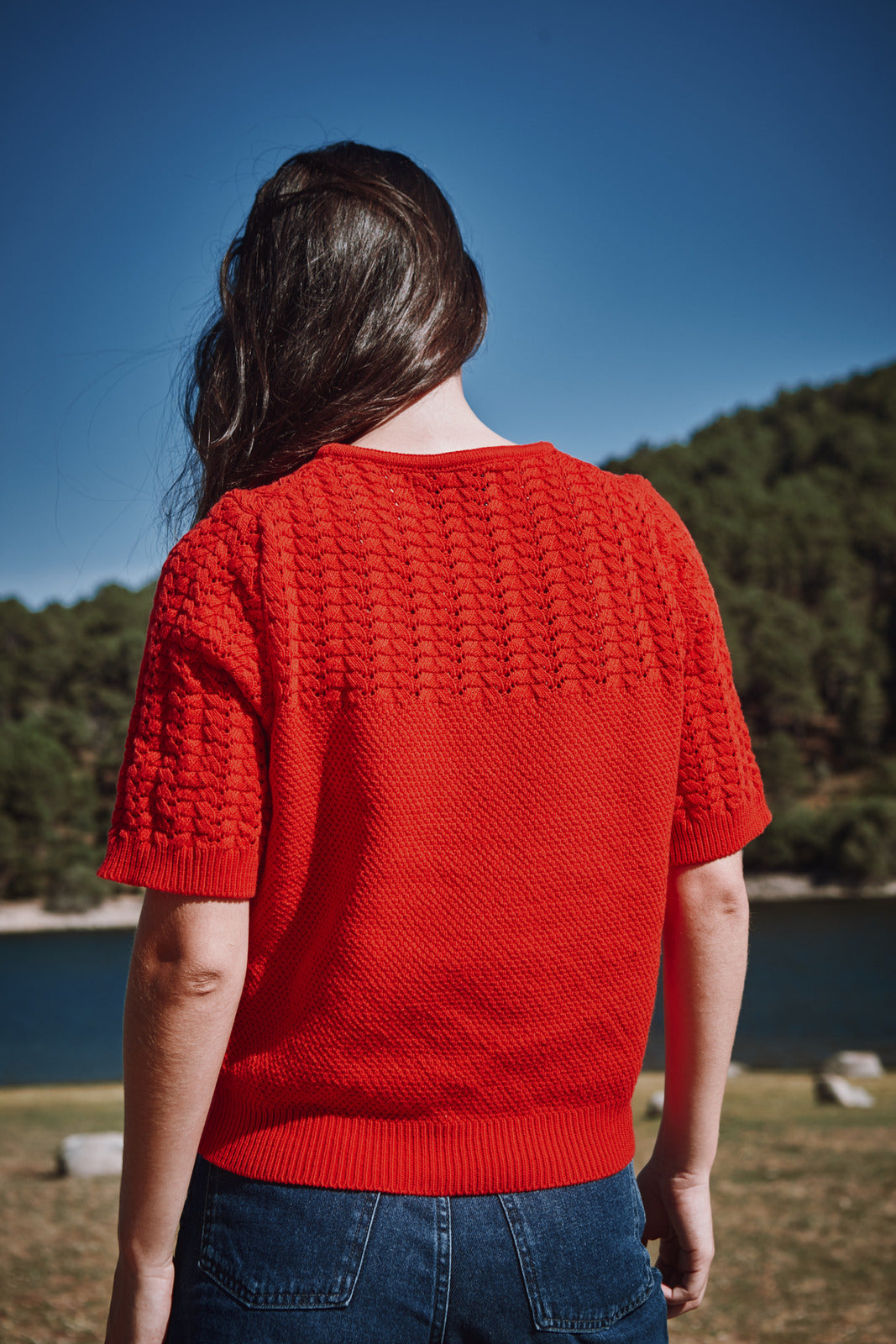 LIZ Lace Top in Organic Cotton - Red | L'Envers