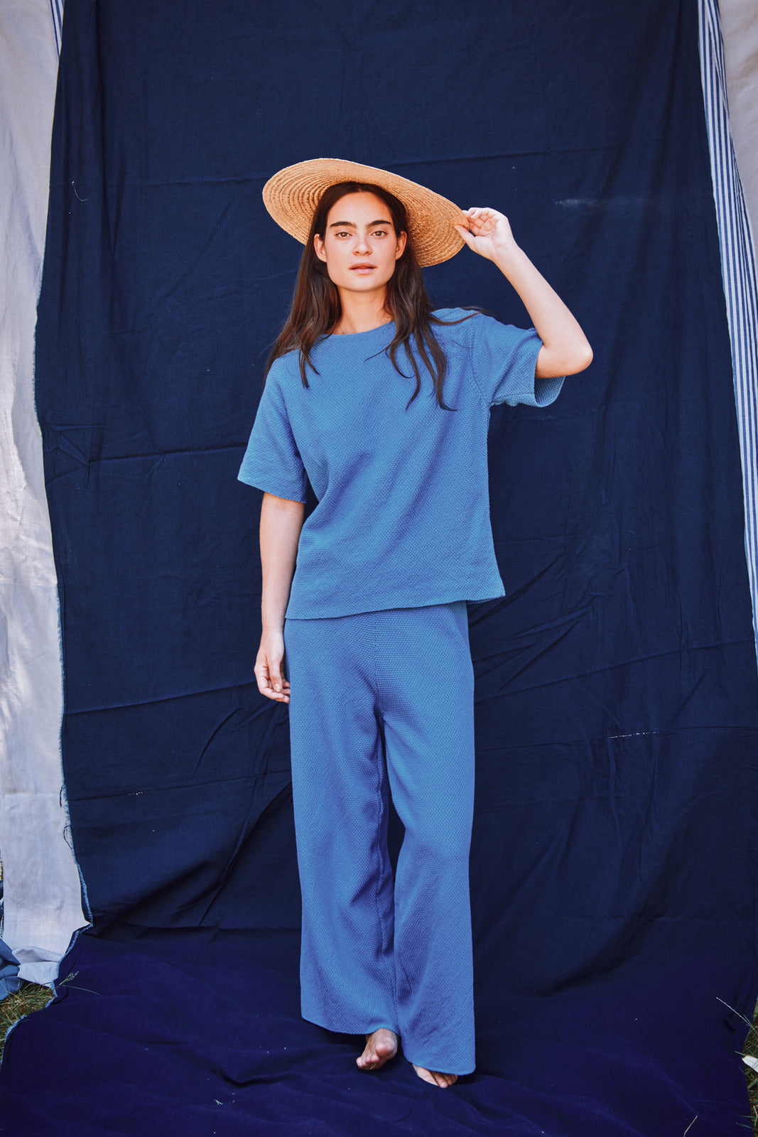 Glamb - Carson Cropped Pants ブルー LOUISA Cropped Pants in Organic Cotton - Cyan