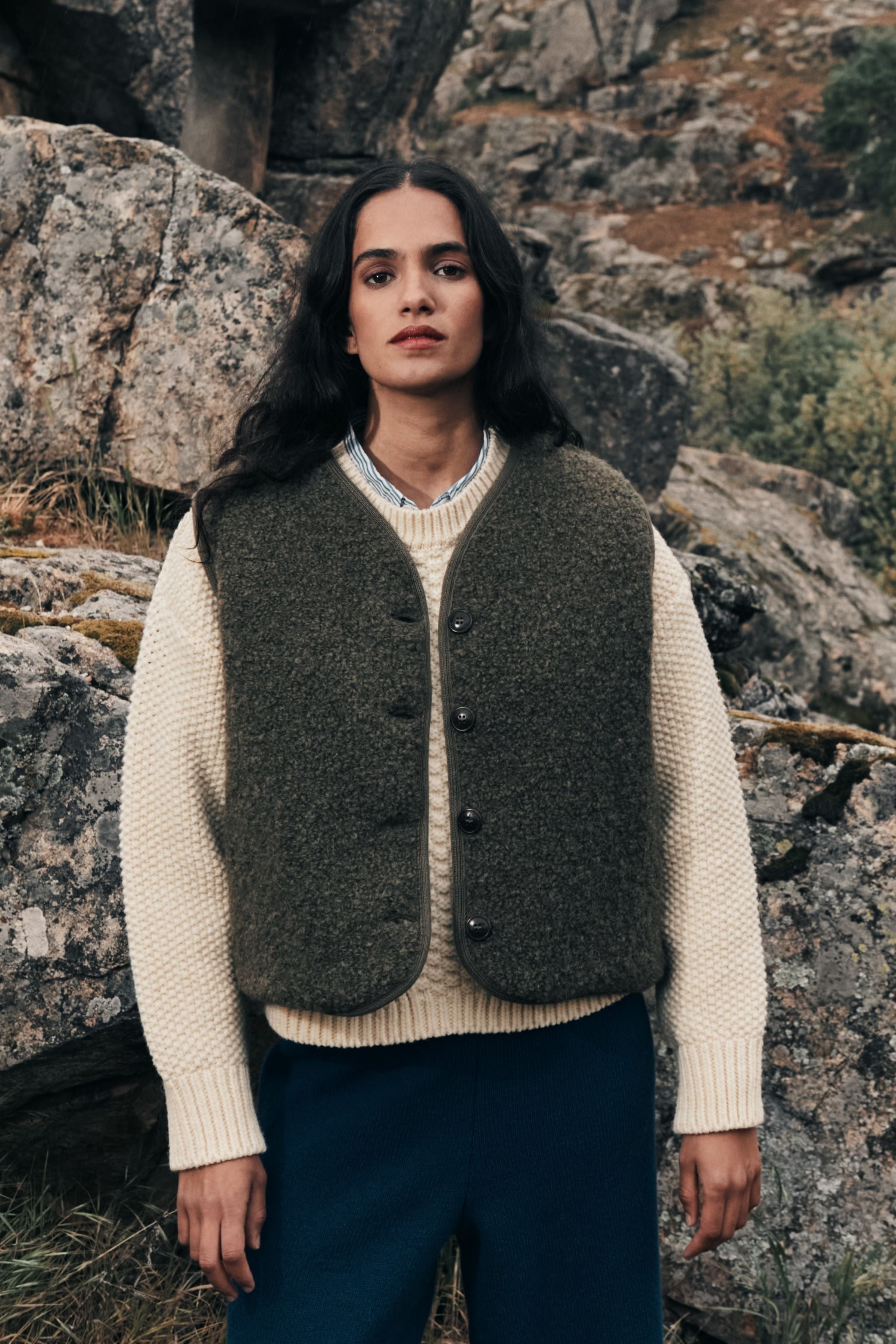 LUCE Shepherd's Vest in Curly Alpaca - Khaki