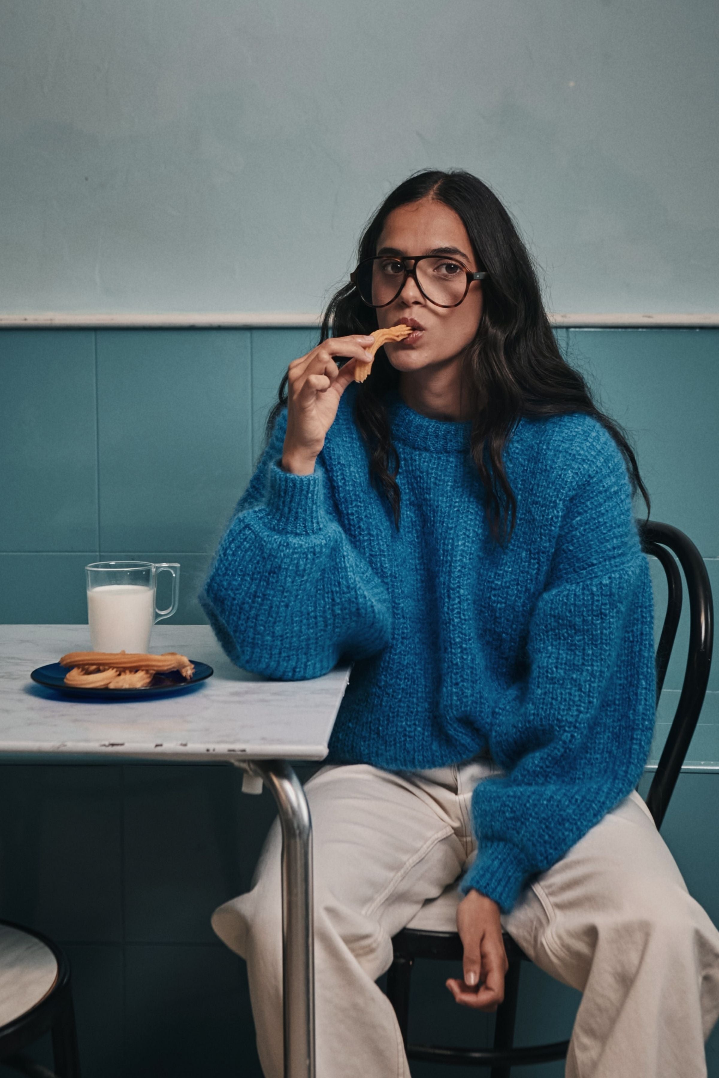LUCIE Batwing Sweater in Mohair Wool - Cobalt Blue