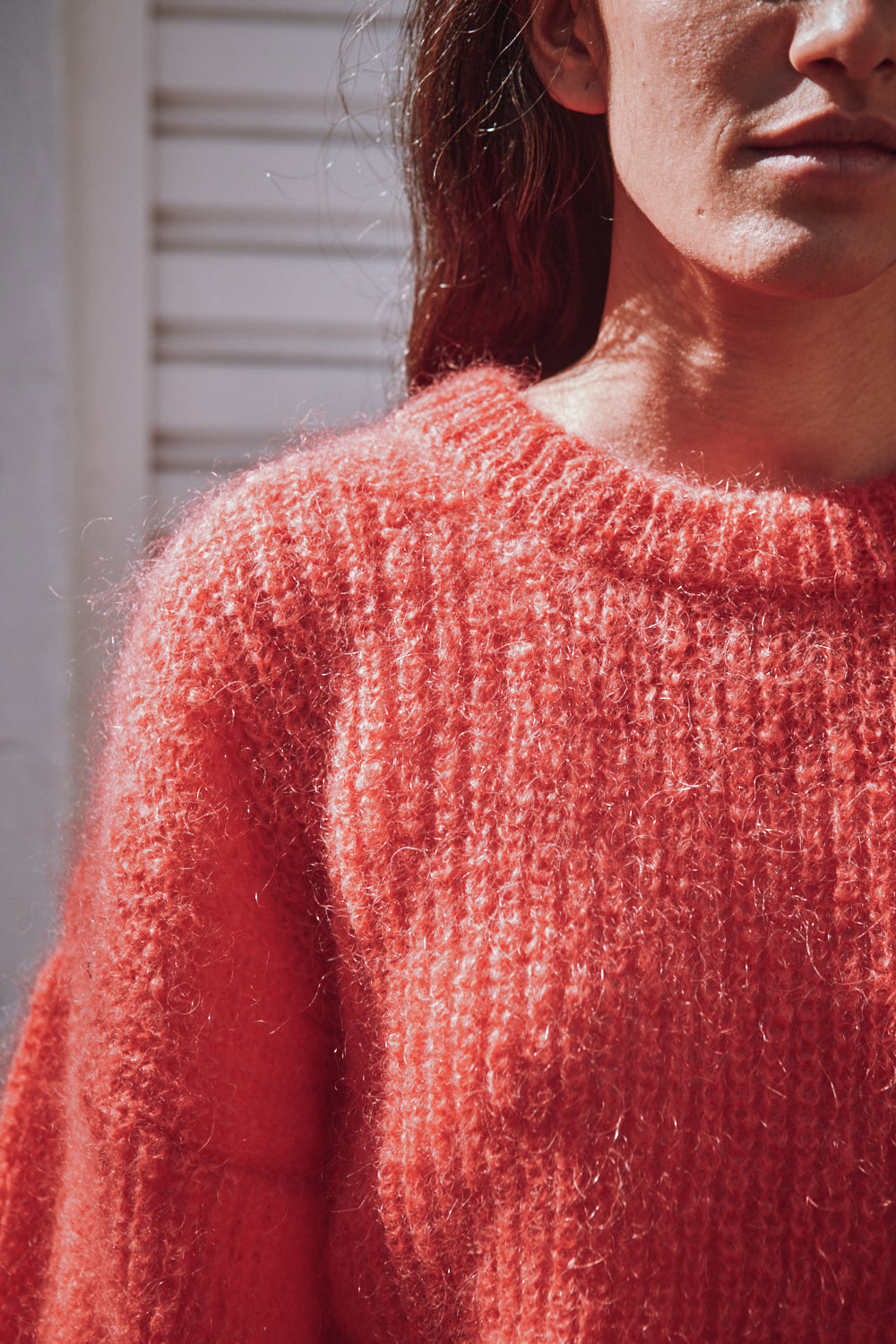 LUCIE Batwing Sweater in Mohair Wool - Coral