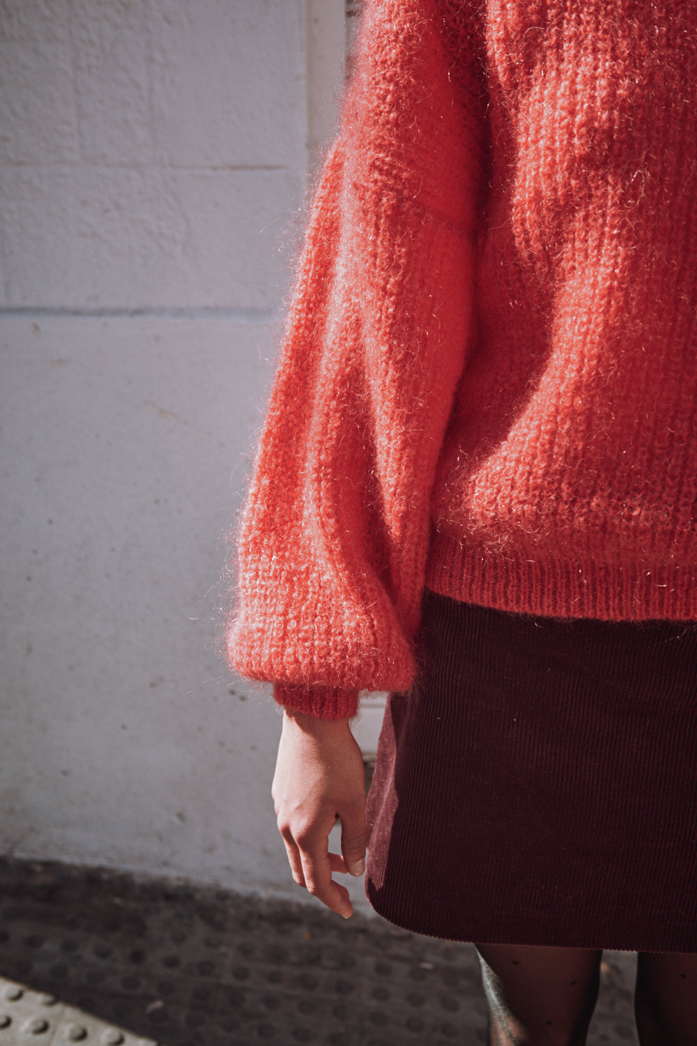 LUCIE Batwing Sweater in Mohair Wool - Coral