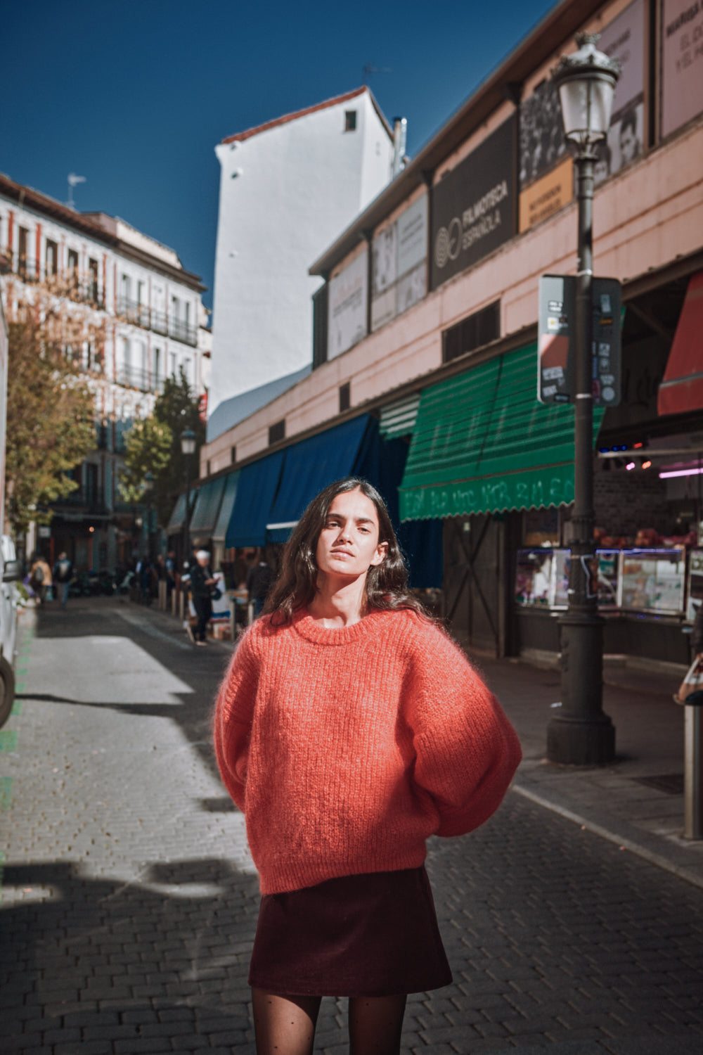 LUCIE Batwing Sweater in Mohair Wool - Coral
