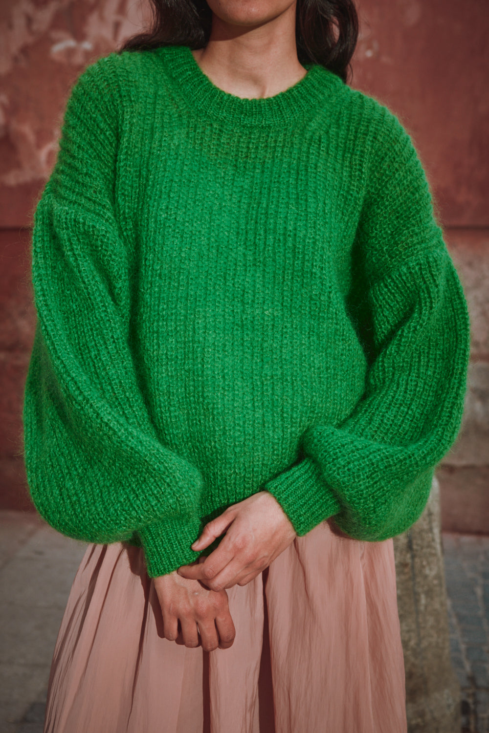 LUCIE Batwing Sweater in Mohair Wool - Parrot Green