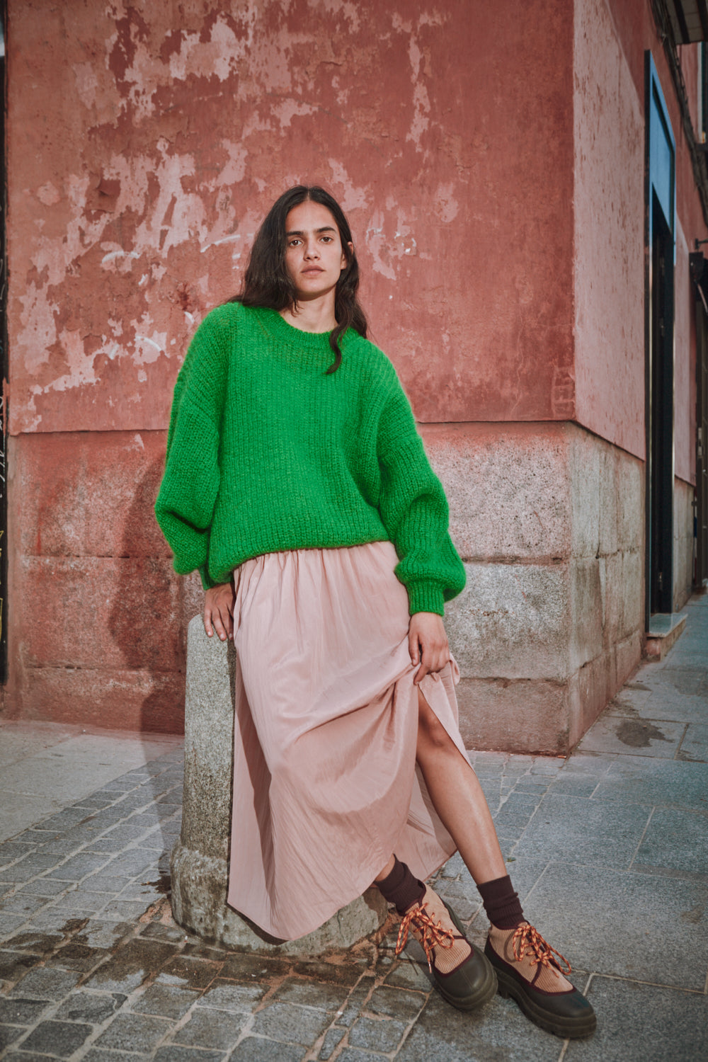 LUCIE Batwing Sweater in Mohair Wool - Parrot Green