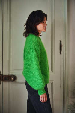 LUCIE Sweater - 100% Cruelty Free Merino mohair Wool in Green Parrott- Spanish Merino Wool sweater - L'Envers