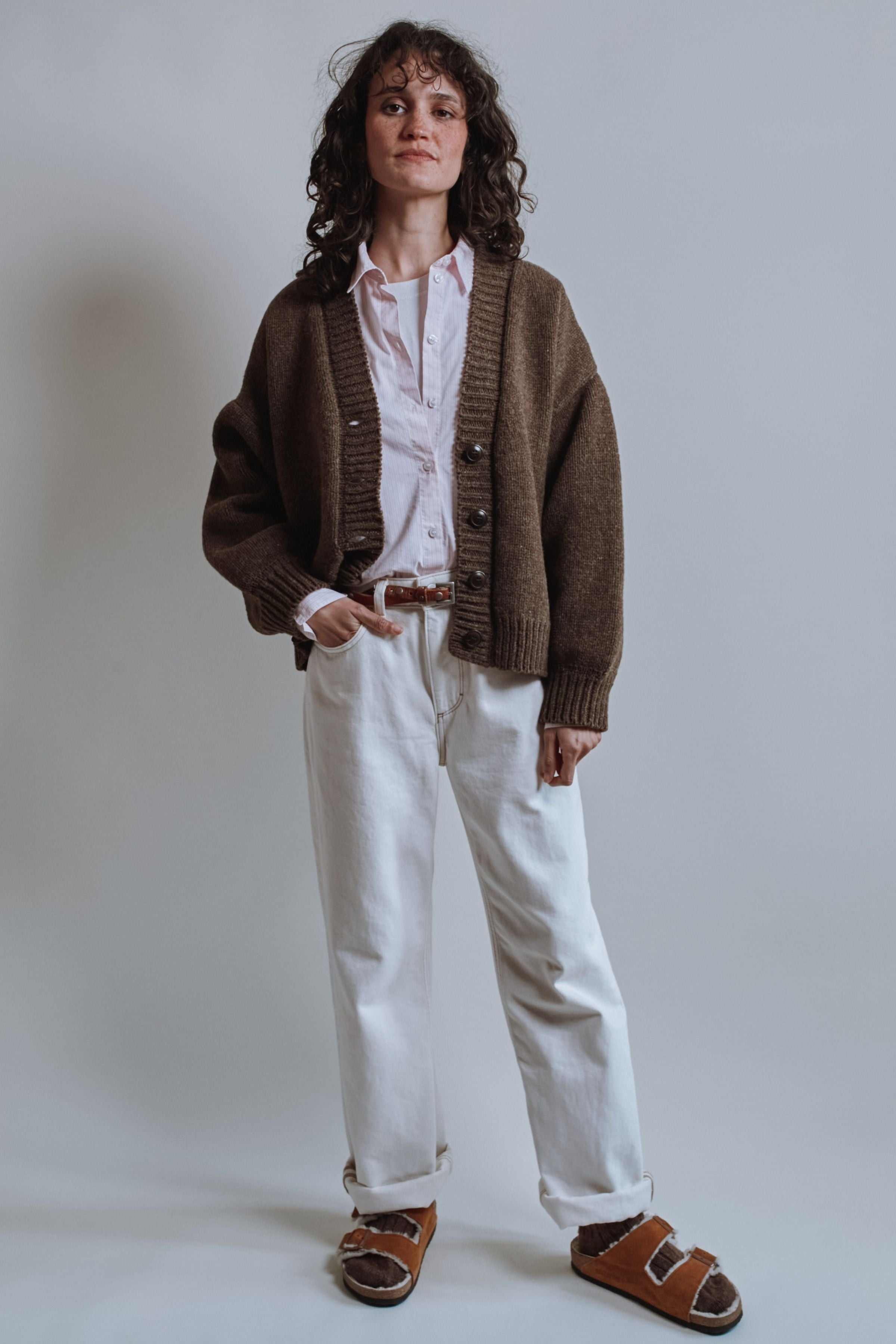 Cardigan LUNA à manches chauve-souris en laine mérinos - Chocolat