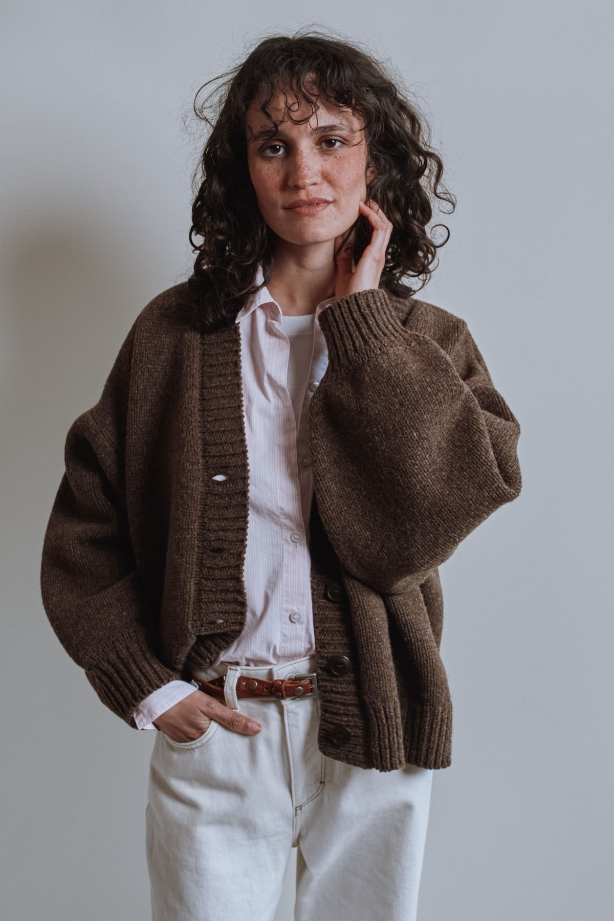 Cardigan LUNA à manches chauve-souris en laine mérinos - Chocolat
