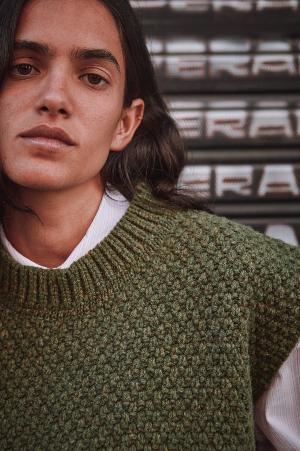 MAIA Sleeveless Sweater in Merino Wool - Olive Green