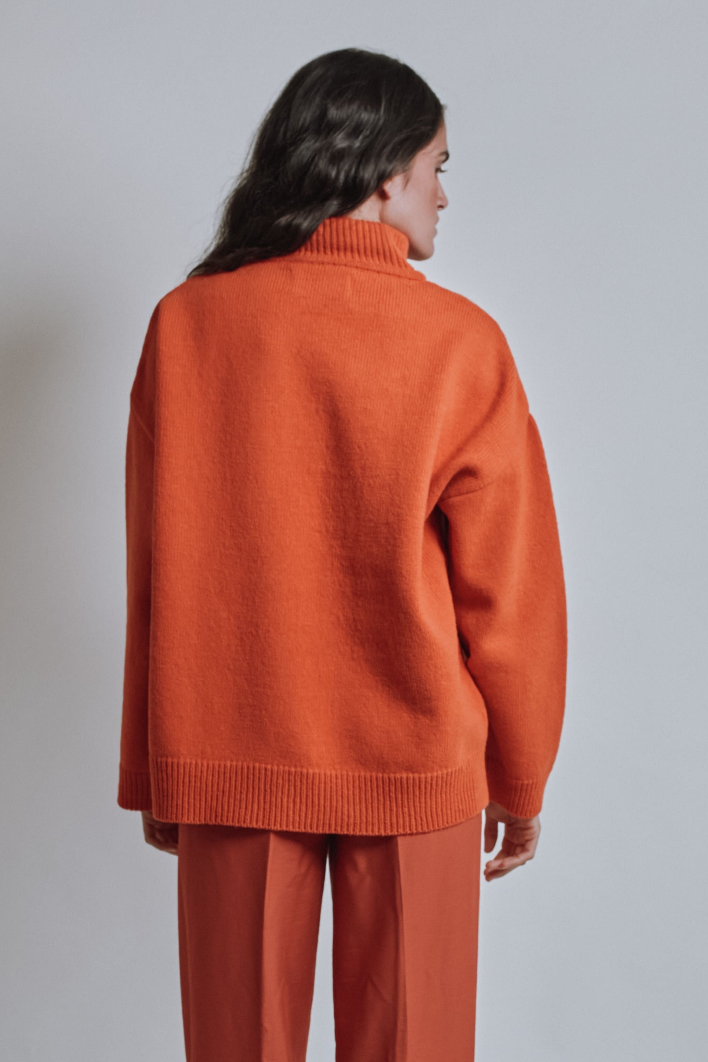MICHELLE Lightweight Turtleneck Sweater in Merino Wool - Burnt Orange