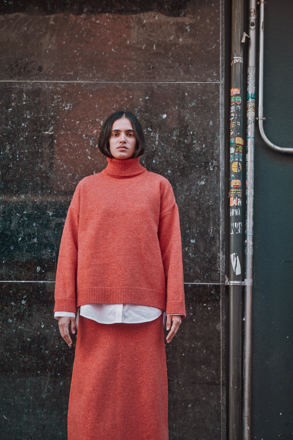 MICHELLE Lightweight Turtleneck Sweater in Merino Wool - Coral