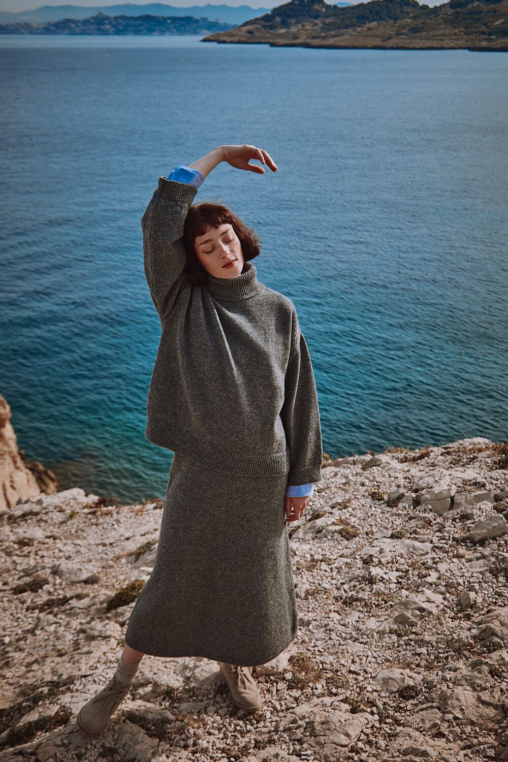 AUGUSTINE Flare Skirt in Merino Wool - Ash Grey - 100% cruelty-free wool - sustainable knitwear - Spanish Merino Wool Cardigan - L'Envers