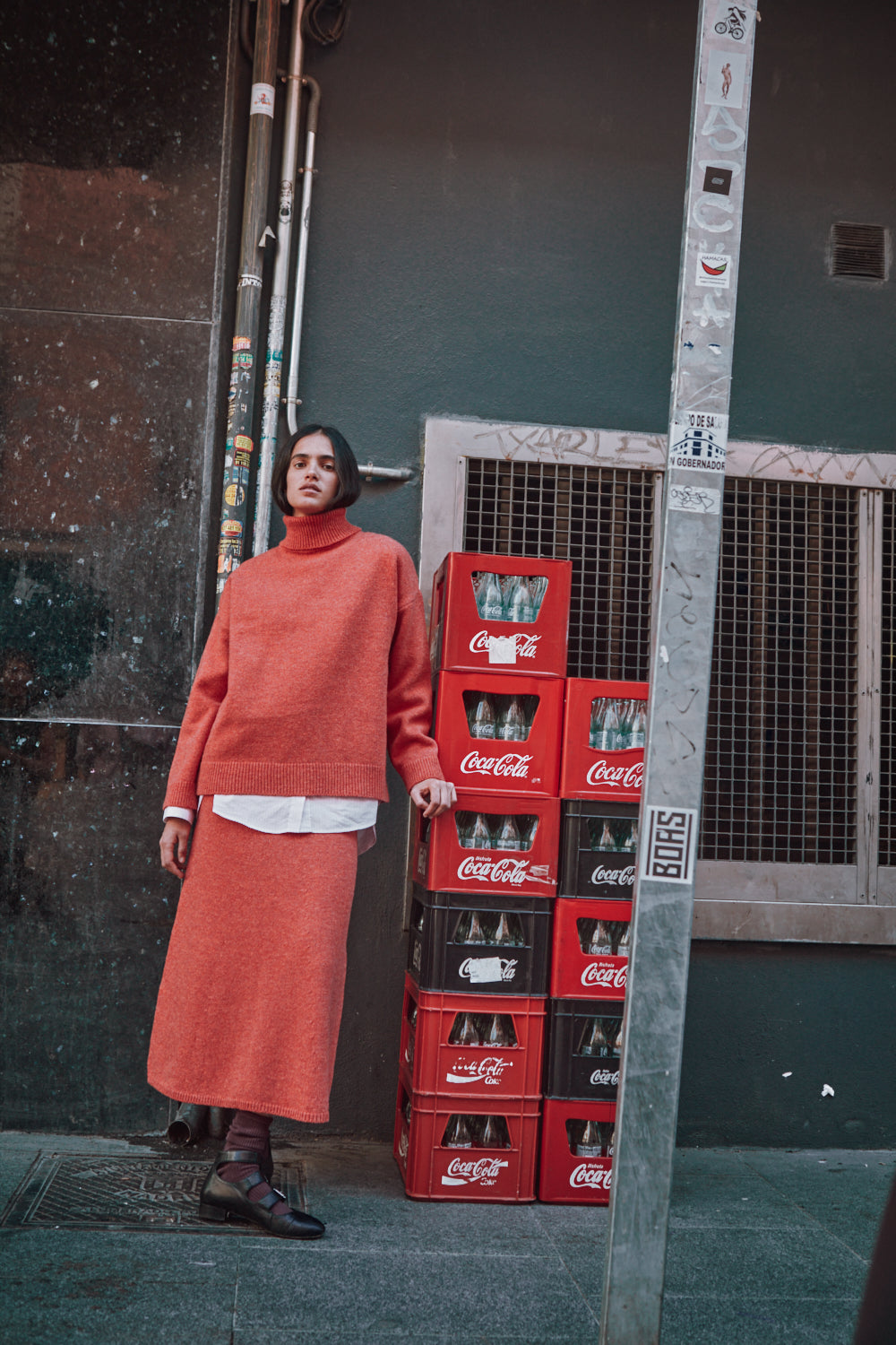 AUGUSTINE Flare Skirt in Merino Wool - Coral