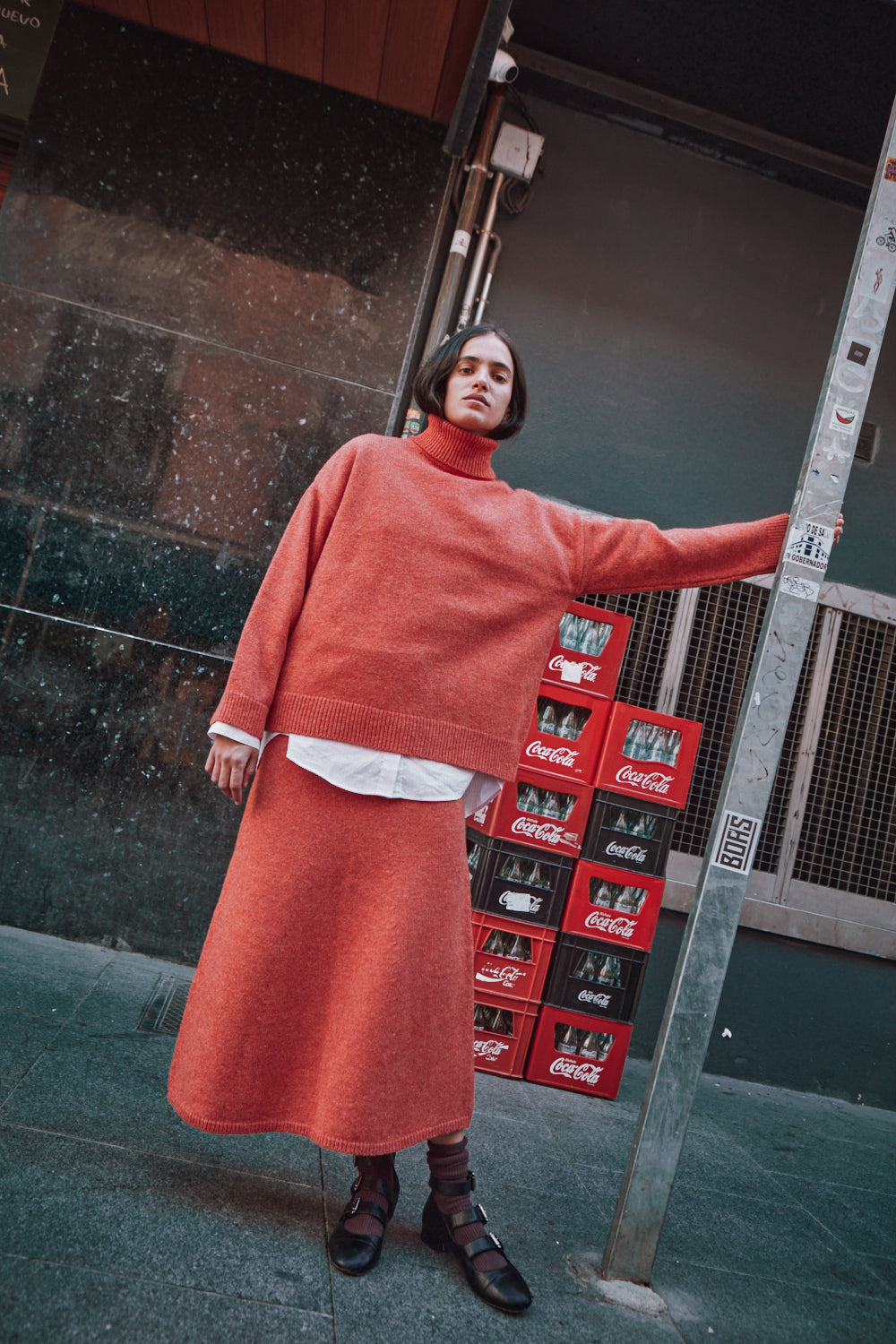AUGUSTINE Flare Skirt in Merino Wool - Coral