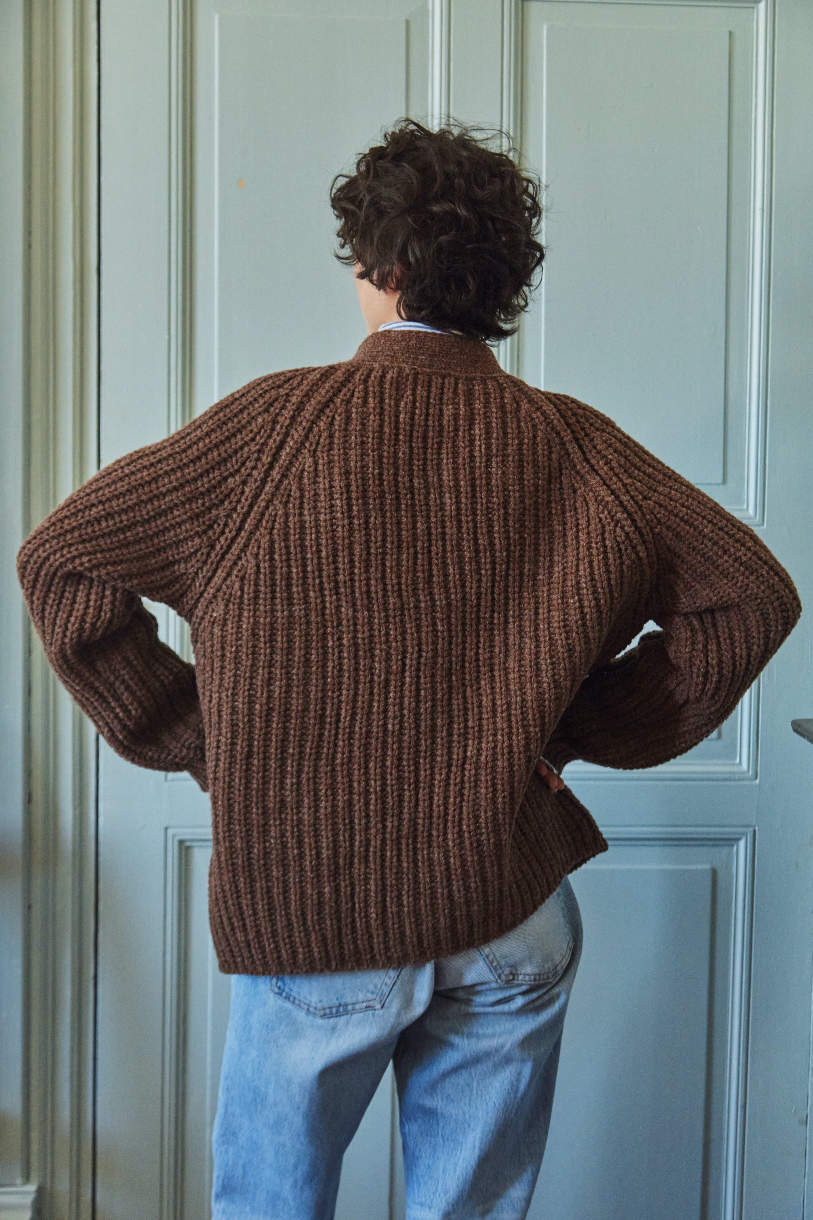 MIREILLE V Neck Sweater - 100% Cruelty Free Merino Wool in chocolate - Spanish Merino Wool Cardigan - L'Envers