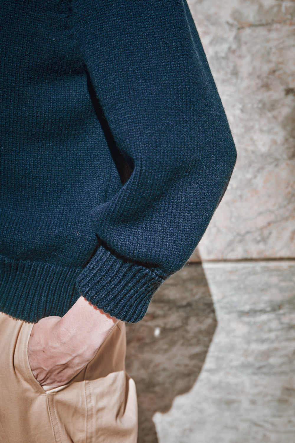 NATHALIE Puff Sleeve Sweater in Merino Wool - Navy Blue