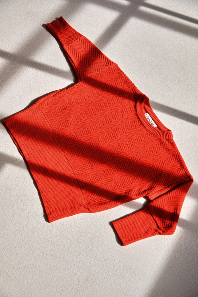 NELLIE Chevron Sweater in Organic Cotton - Red