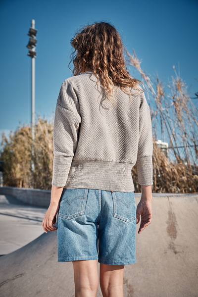 NELLIE Chevron Sweater in Organic Cotton - Pearl Grey - L'Envers