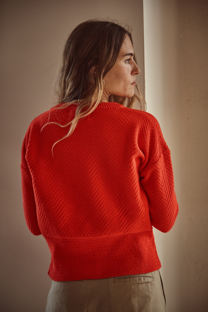 NELLIE Chevron Sweater in Organic Cotton - Red - L'Envers
